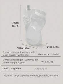 2pcs 2L Outdoor Camping Foldable Water Bags, Cycling Hiking Transparent Water Pouches, Collapsible Water Bottles - Multicolor - View 6