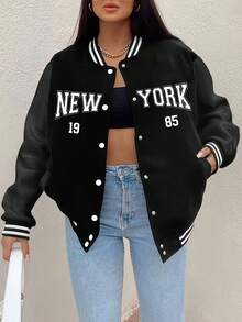 "New York 1985 Urban Streetwear Baseball Jacket - Unisex Black Retro Hip Hop Vibe Coat" - Xám đậm - Xem 1