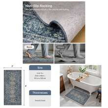 Washable Runner Rug 2x5, Non Slip Vintage Hallway Runner, Ultra Low Pile Washable Carpet Kitchen Entryway Bedroom, Sage - Blue + 2' X 4' (Rectangular) - View 1