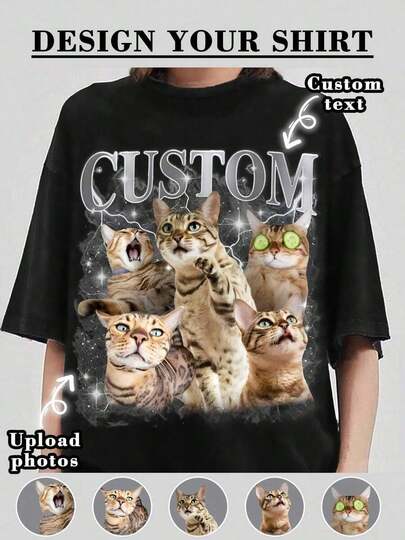 Customized Pet, Retro S Rap Dog Graphic T-Shirt, Add Your Own Text And Images (Family Photo/Selfie/Pet Photo/Friends Photo/Party Photo) To Design Your Personalized Printed T-Shirt, Suitable For (Anniversary/Wedding Proposal/Engagement/Becoming A Couple), Suitable For Best Friends/Sisterhood Group Customization, Suitable For Daily Wear/Wedding Party/Company Gathering/Family Gathering, Holiday Gift, Mother's Day