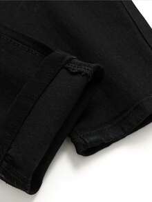 Men Solid Color Casual Slim-Fit Jeans, Straight-Leg Dark Jeans Long Plain Black Washed Cargo Jeans, For Husband, Boyfriend Gifts Going Out Hang Out Commute Work Urban Christmas Gift For My Husband Vaqueros Para Hombre - (30L) Metallic Black - Regular Size - 查看 6