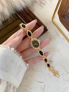 1件女士金/绿腕表，简约新款小表盘设计，优雅时尚，石英机芯，适合日常佩戴/派对场合 - 黑色 - 查看 3