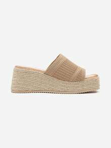 Women's Knitted Wedge Sandals Summer Beach Casual Espadrilles - Khaki - View 3