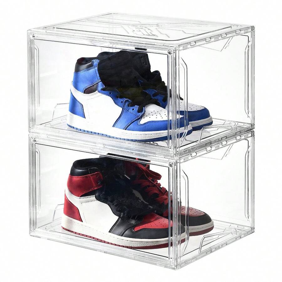 2 Organizadores de zapatos, 2 cajas de almacenamiento, Cajas de Zapatos Plástico Plegable y Apilable para Zapatillas hasta talla 44, Transparente, Organizador de zapatos plegable y apilable de plástico con tapas para mujeres y hombres, ahorro de espacio, Cajas de zapatos transparentes apilables, organizador de almacenamiento de zapatos para armario, contenedores de almacenamiento de zapatos resistentes con puerta transparente, cajas de zapatos de plástico con cajón reforzado, organizador de zapatos apilable para zapatillas - transparente - Ver 1