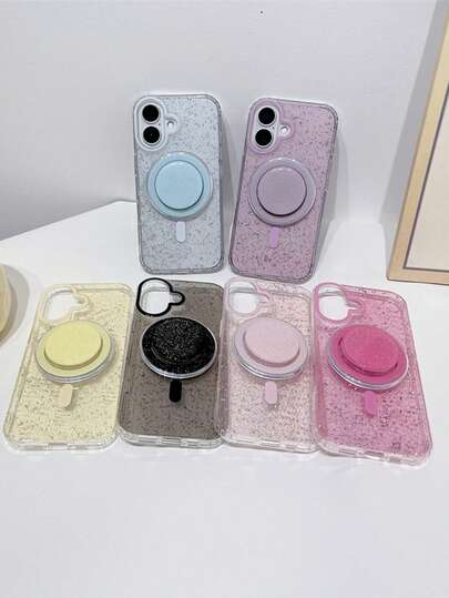 Minimalistisches Jelly-Farbglitzer-Handyhülle mit magnetischem Ständer, kompatibel mit S23 Plus, Android-Handys, Geschenk zum Geburtstag, für Familie und Freunde, Push-Pull-Handygriff, Handyhalterung