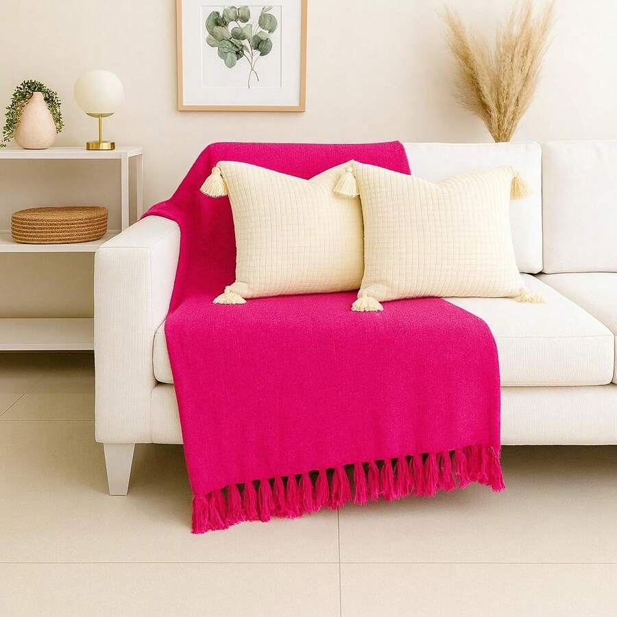 Handmade Decorative Sofa Throw Blanket, XGG Giant Size, Protective Cotton - Hot Pink - View 1