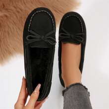 Ladies Shoes Cozy Warm Faux Lined Lace-Up Bow Spring Fall Shoes Loafers Flats Outdoor Walking Travel - màu đen - Xem 4