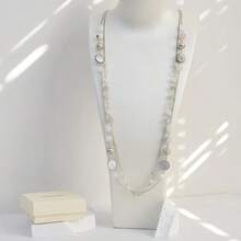 Noessla Layered Long Necklaces For Women Crystal Beaded Statement Necklace Sweater Silver Chain With Gifts Box Jewelry{Inchcolor_nameinch:InchWhiteinch} - White - 查看 6
