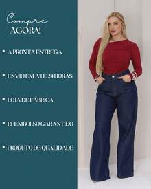 Women's Wide Leg Jeans, Marbled Pattern, Thick Premium Fabric, 100% Denim - 深色水洗藍 - 查看 7
