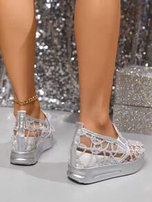 Women's Low-Top Sneakers, Sequined Mesh, Breathable Fabric, EVA Sole, All-Season Casual Sneakers. - 銀色 - 查看 5
