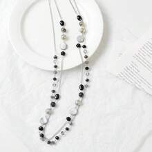 Noessla Layered Long Necklaces For Women Crystal Beaded Statement Necklace Sweater Silver Chain With Gifts Box Jewelry{Inchcolor_nameinch:InchBlackinch} - Hitam - View 7