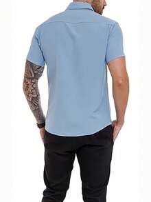 Men's Basic Plain Short-Sleeved Dress Shirt For Summer - 淺藍色 - 查看 2