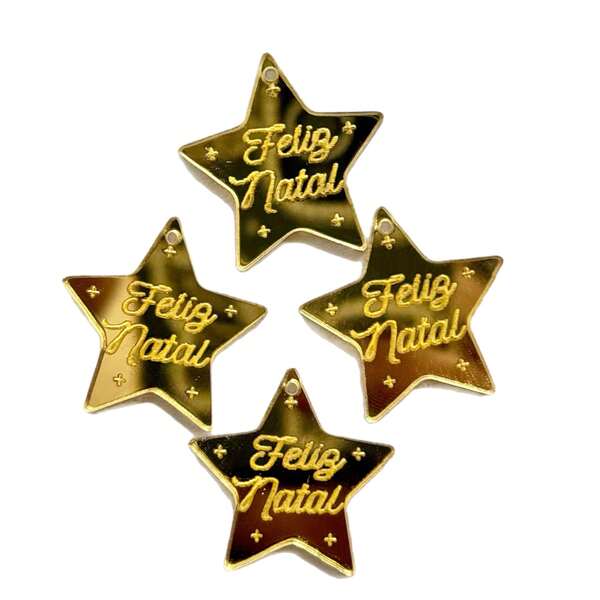 KIT 50 ESTRELA DOURADA 2,5 X 2,5 CM. FELIZ NATAL ACRÍLICO ESPELHADO, FESTA, DECORAÇÃO
