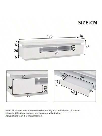 175*38*45cm Living Room TV Cabinet Shaped Cupboards Drawer, High Gloss LED Cabinet, Low Semi Open Storage Space, Free St ing TVs Up To 75 Inches view 11