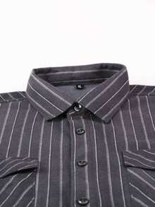 1pc Christmas Gift Men's Flannel Warm Shirt, Casual Plaid Long Sleeve Thickened Thermal Lined Shirt With Pockets For Autumn/Winter - Dark Grey - View 4