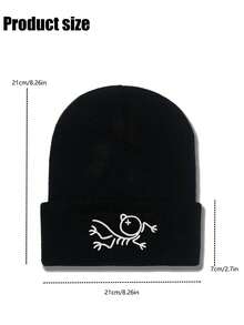 1pc Cartoon Bird Embroidered Streetwear Retro School Style Knit Beanie Hat, Warm Winter Headwear For Men