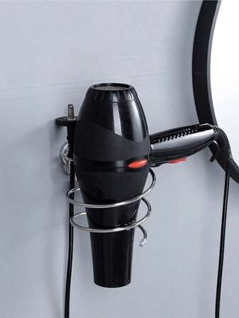 1 pieza Soporte para secador de pelo de acero inoxidable, soporte montado en la pared para baño, sala de estar o dormitorio, soporte para secador de pelo de acero inoxidable con estilo