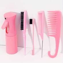 5pcs Professional Hairstyling Tool Set, Includes Detangling Brush, Edge Control Comb, Wide-Tooth Comb, Spray Bottle, And Hanging Hook - Suitable For Salon And Curly, Straight, Straightening Hair Care - Frizz-Free - Multicolor - View 2