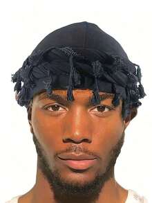 Men's Vintage Tassel Headband, Twist Headscarf, Cap, Personalized Hair Care Twist Tail Cap Halloween - 海軍藍 - 查看 2