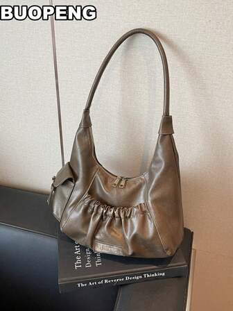 Bolso de mujer de versión coreana, de unicolor negro, con textura vintage, de estilo de nicho simple. Nuevo modelo de moda para otoño e invierno, versátil para uso casual y de viaje, con gran capacidad.