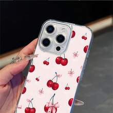 CLEAR  CASE Cute Cherries With Pink Bows Scattered Across Pink BackgroundCompatible With  11 To  17 Models The Cases Lens Protection Function Ensures The Camera Remains Undamaged During Shooting  Guaranteeing Image Quality - Clear - View 3