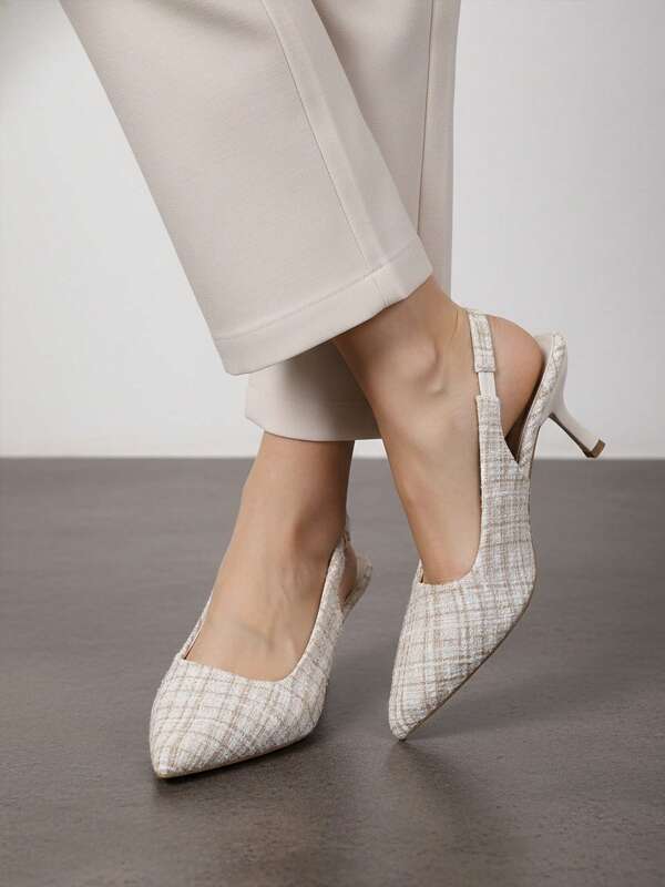 Tacones de aguja de tacón de gatito para mujer, sandalias de punta cerrada con elástico en la parte trasera