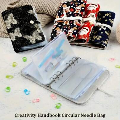 1 set förvaringsorganisatör för rundstickor, fodral för rundstickor, kompakt låda för rundstickor, hållare för rundstickor med 12 PVC-dragkedjepåsar, för förvaring av korta eller långa rundstickor