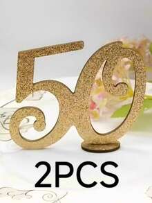 1 pieza Decoración de número de madera con brillo dorado, 18º, 30º, 40º, 50º, 60º, 70º Aniversario, Decoración de sobremesa para Aniversario, Cumpleaños, Boda, Fiesta Temática, Fiesta de Jubilación, Fiesta de Vacaciones, Acción de Gracias, Día de San Valentín, Boda de Otoño, Decoración de Fiesta Temática