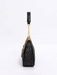 新款秋冬风格手提包/单肩包，奢华精致的新月形设计，时尚女士单肩包（含链条吊坠）。 - 黑色 - 查看 5