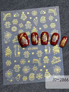 3 Stücke Goldener Glitzer Weihnachts Nagelkunst Aufkleber, Wintermotiv mit Weihnachtsbaum, Schneemann, Weihnachtsmann, Schneeflocke, funkelndes Glitzerpulver Dekor für Feiertags Nagelkunst DIY Zubehör, Nagelstudio Zubehör