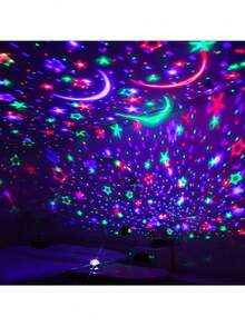 Star & Moon Projection Night Light - USB Powered - Projection Lamp - Bedside Bedroom Atmosphere Light - Rotating Room Projector Light - Multicolor - View 9