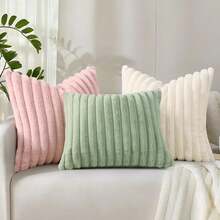 1pc 2pcs 4pcs Faux Fur Cozy Soft Striped Decorative Throw Pillow Covers,Velvet Pillowcase Cushion Case For Sofa Couch - Mint Green - View 10