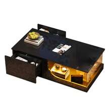 100*50*30cm Coffee Table, Sofa Table With 2 Drawers, High Gloss Living Room Side Table, MDF Living Room Table, LED Coffee Table, Tempered Glass End Table, Black Designer Table - Black - View 8