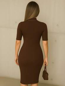 Women's Long Dress With Slit, Elegant Sleeveless Evening Party Dress,  Rib Knit, Premium Cotton. - 咖啡 - 查看 5