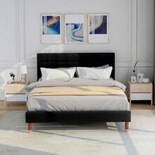 Double Bed With Slatted Base, 140x200cm, Padded Bed Frame With Headboard, In Black Linen, For Adults And Young People, (Mattress Not Included) - Black+Solid Wood+140cm*200cm - View 10