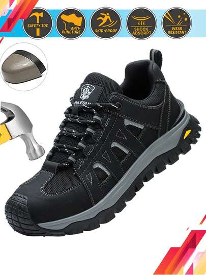 1 Paio di Scarpe da Lavoro di Sportive da Uomo, Omaggio 1 Paio di Guanti da Lavoro Resistenti all'Usura, Scarpe da Lavoro con Punta in Acciaio, Scarpe da Lavoro Indistruttibili con Punta in Acciaio, Suola Ammortizzante Anti-Perforazione e Anti-Urto, Fibbia Rotante e Suola Leggera in EVA per Costruzione, Escursionismo, Esterno, Giardinaggio, Magazzino, Fabbrica, Pronte per l'Estate, Traspiranti, Regalo Perfetto