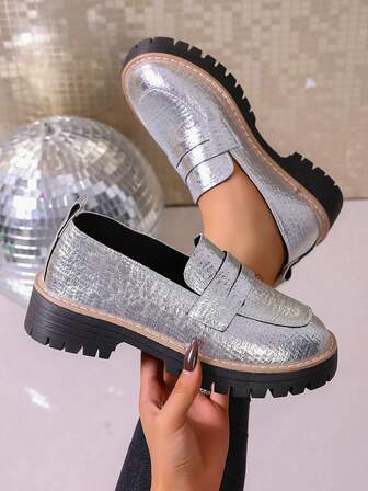 Women's Thick Sole Oxford Loafers, Slip-On Casual Shoes, Outdoor Leisure Student Shoes