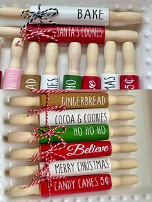 Personalized Name/Styles/Texts Mini Christmas Rolling Pins For Tiered Tray | Christmas Tier Tray Decor | Christmas Tiered Tray Decor | Mini Rolling Pins Tiered Tray, Christmas Home Decor, Gingerbread Decor, Ho Ho, Farmhouse Christmas, Christmas Kitchen Decor - Multicolor - View 8