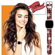 Compatible con la correa del reloj Fitbit Versa 3, Versa 4, Sense, Sense 2, Correa de repuesto de silicona con patrón navideño {color_name:Cuadros Rojos,size_name:Para Versa4/Versa3/Sense2/Sense - Cuadros rojos - Ver 5