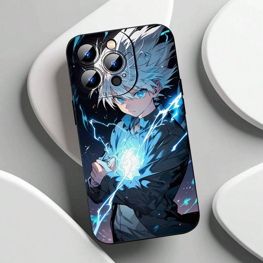 Fundas para Teléfono Móvil de Anime Boy Negro, Creativas, Resistentes a Manchas y con Protección Integral para Lente Antigolpes, Duraderas, Accesorios de Teléfono de la Serie Clásica para iPhone11/12/13/14/15/16/Pro Max o Plus, Regalo de Funda - Color mezclado 1 - Ver 1