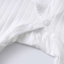 女嬰素色前打結插肩袖條紋針織連身褲 - 白色 - 查看 8