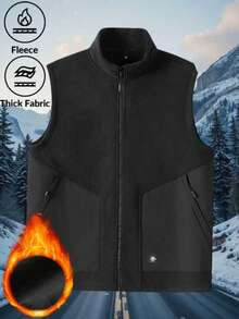 Chaqueta de forro polar gruesa para hombres, chaleco con bolsillos, forro cálido, chaqueta sin mangas con cremallera, adecuada para actividades al aire libre en otoño e invierno. - Negro - Ver 3