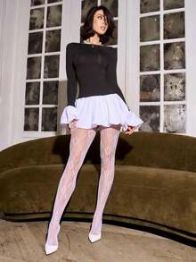 1 Pair Women's Floral Lace Tights/Stockings, Fishnet Stockings, High Waist Slimming Tight Fit, Plus Size, Suitable For Various Occasions For Dress, For Christmas Gift - Hoa hồng trắng - Xem 4