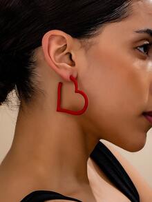 Versatile Cute Hollow Heart Hoop Earrings For Women - Black - View 2