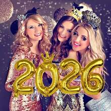 1个金色银色皇冠2026数字铝箔气球，优雅的金色银色饰面，无需用电，经久耐用且易于充气，非常适合庆祝活动和主题活动、新年装饰、圣诞节和新年装饰、节日派对用品、圣诞装饰。 - 彩色 - 查看 7