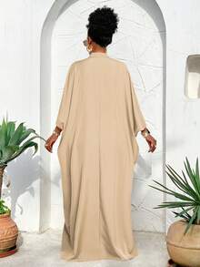 BIUBIU Women's Plus Size Spring/Summer Sunshine/Plant Element Printed Shoulder Length Loose Arabic Front Mid Slit Long Skirt, Is An Important Fashion Item For Spring Vacation - Apricot - View 2