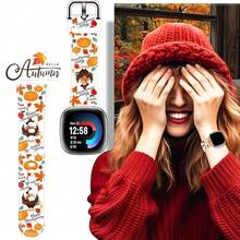 Compatible con la correa del reloj Fitbit Versa 3, Versa 4, Sense, Sense 2, correa de repuesto de silicona con patrón navideño {color_name:Dando las gracias Turquía Blanco, size_name:Para Versa4/Versa3/Sense2/Sense - Gracias 1givingTurkeyWhite - Ver 7