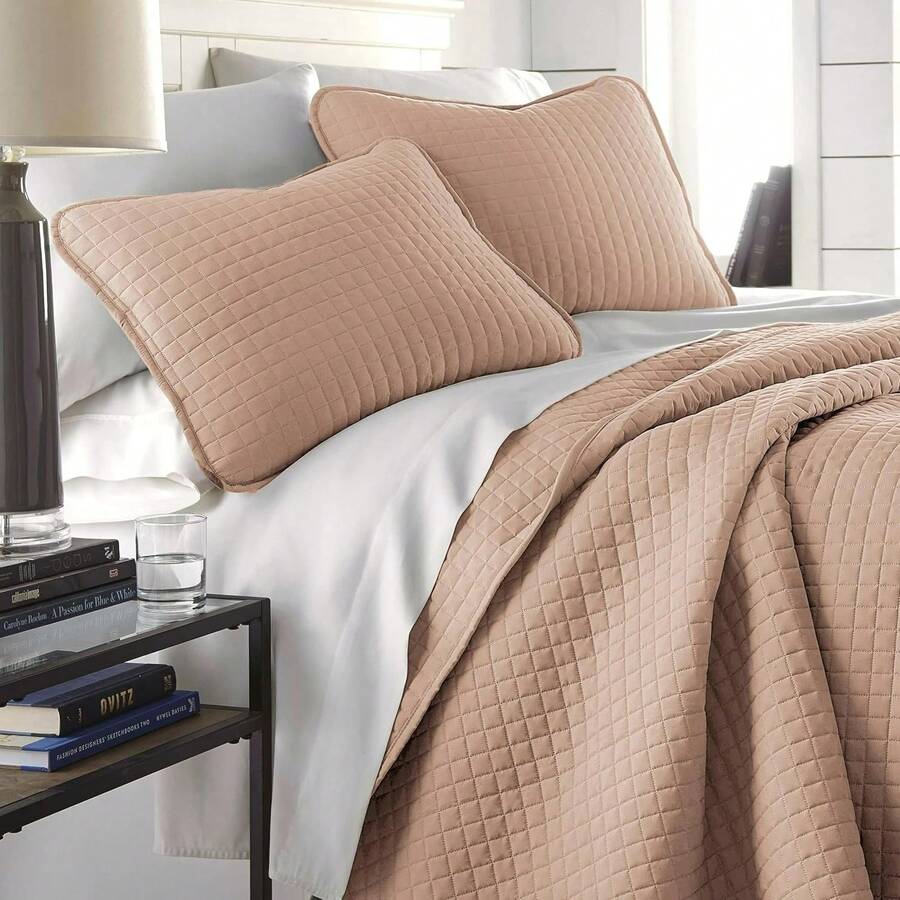 Full/Queen Quilt Bedding Set, Microfiber Quilts Queen Size, Coverlet, Stain & Pet Hair Resistant Bedding, Full Size Bedspread With 2 Pillow Shams, Bone, 2025 - 05 - 腮紅 - 查看 1