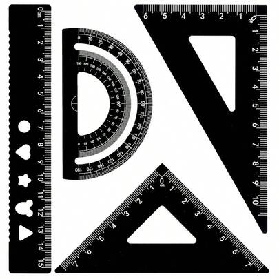 Metal Ruler Set, Aluminum Alloy Geometry Set Fast To Read Easy To Carry, Drawing Notebook Ruler, Geometry Kit Include Protractor, 30 60 90 Rulers, Black