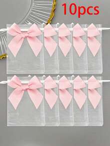 30pcs/20pcs/10pcs Organza Bags With Bow Tie, Pink Organza Bags With Bow Tie, Size 3.9x4.7 Inches, Rose Pattern Drawstring Jewelry Bags, Wedding Favor Bags, Pink Party Favor Bags, Light Purple Party Bags, Bachelorette Party Decor, Bachelorette Party Gifts, Christmas Gift Packaging Bags, Party, Wedding, Christmas, Valentine's Day - Multicolor - View 10